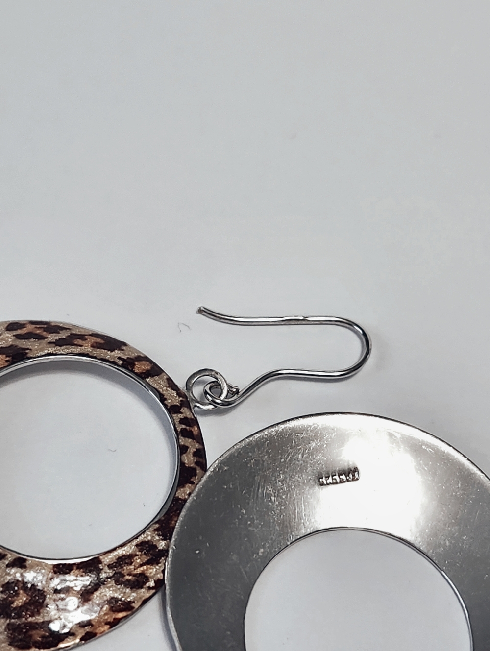 Sterling Silver Enamel Leopard Print Open Hoop Dangle Earrings 2" - Picture 7 of 10